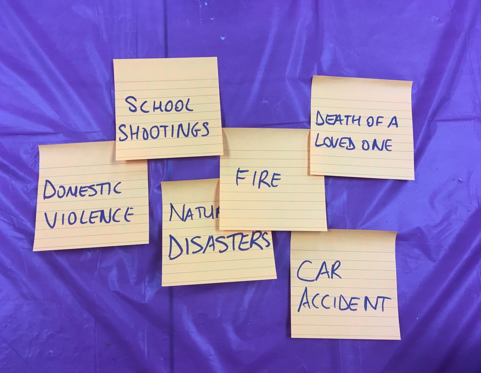 Brainstorming examples of traumatic experiences (Photo- Emma Freer)