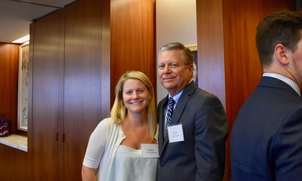 Judge Gibbons' granddaughter, Claire Koshland Whipple, who is a member of the fund launch committee, with her father, John Whipple