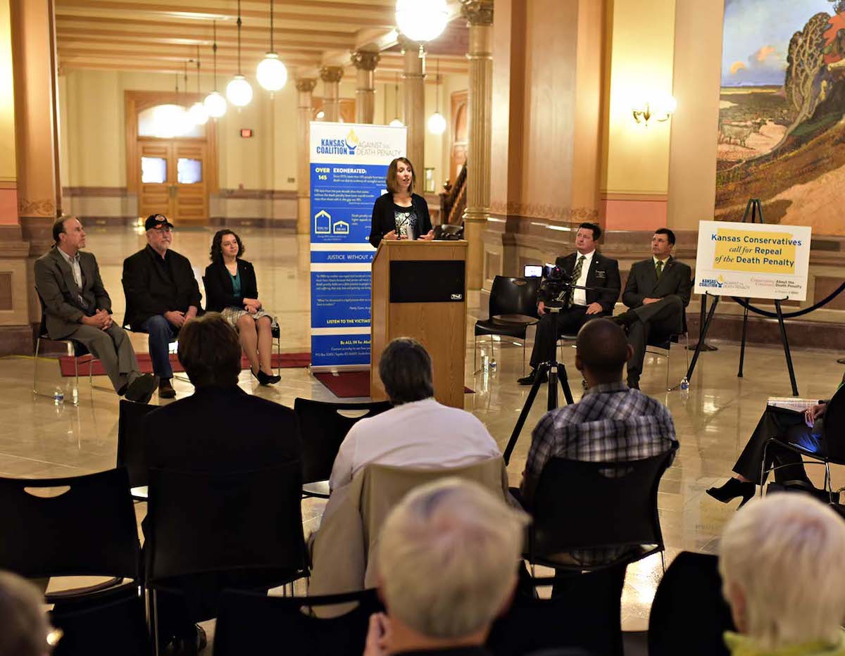 Photo of press conference of Kansas Conservatives Concerned About the Death Penalty, courtesy of Kansas Coalition to Abolish the Death Penalty.