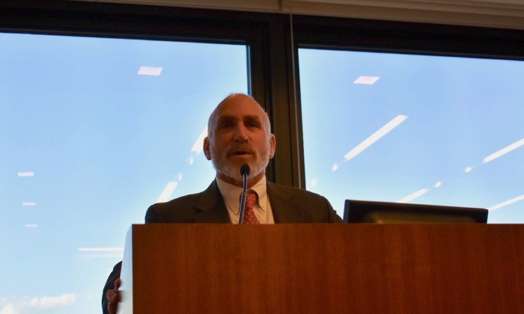 Larry Lustberg, Chair of the Gibbons Criminal Defense Department, longtime Director of the John J. Gibbons Fellowship in Public Interest & Constitutional Law, and member of the Fund launch committee, addresses the crowd
