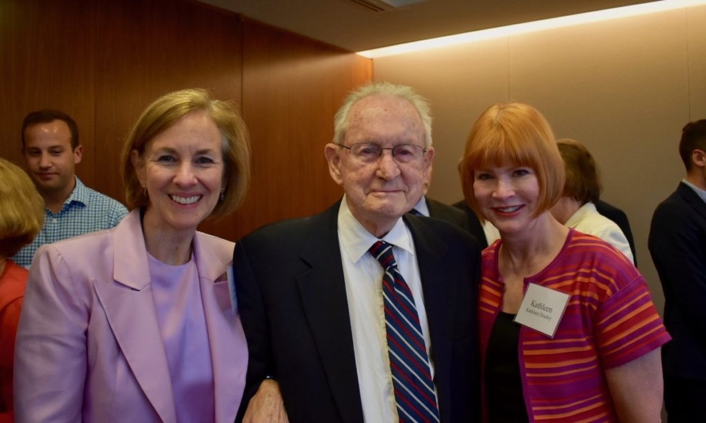 Judge Gibbons flanked by two former clerks, Linda Imes (left) and Kathleen Dockry