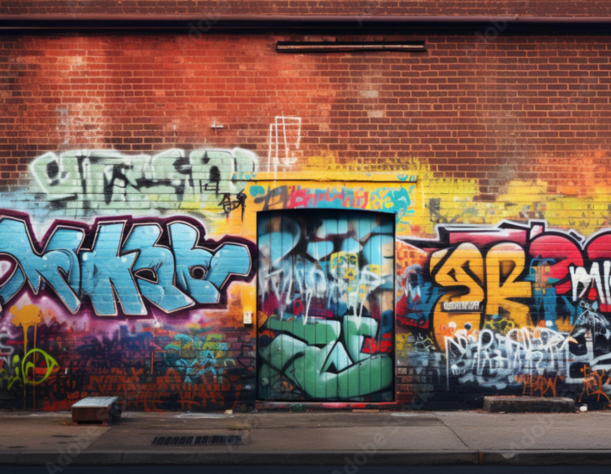 urban brick backdrop with graffiti
