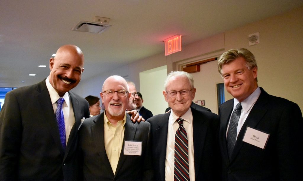 Judge Gibbons with former clerks (L to R) Ted Wells, Lawrence Robbins, and Brad Brian