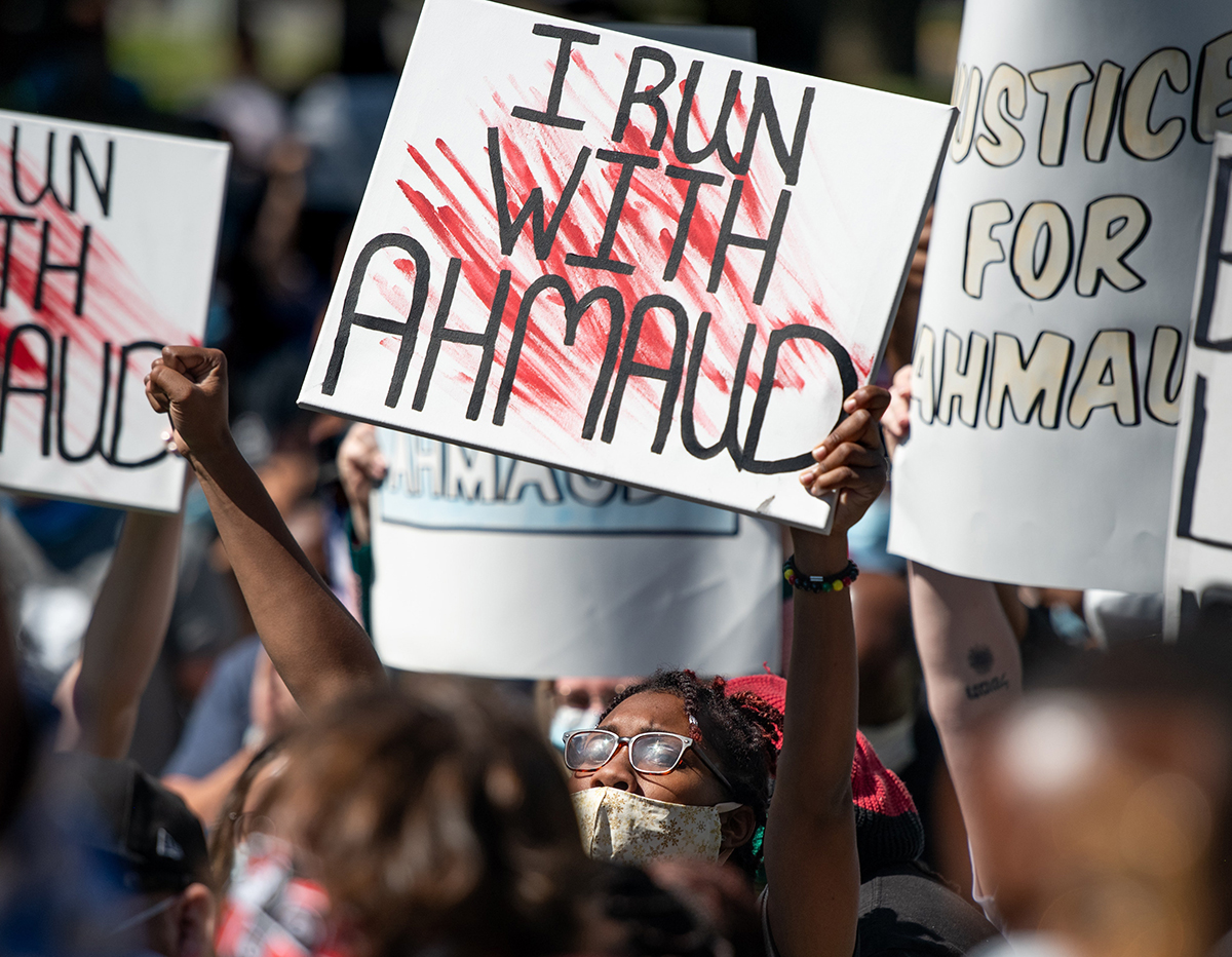 People protesting for Ahmaud Arbery