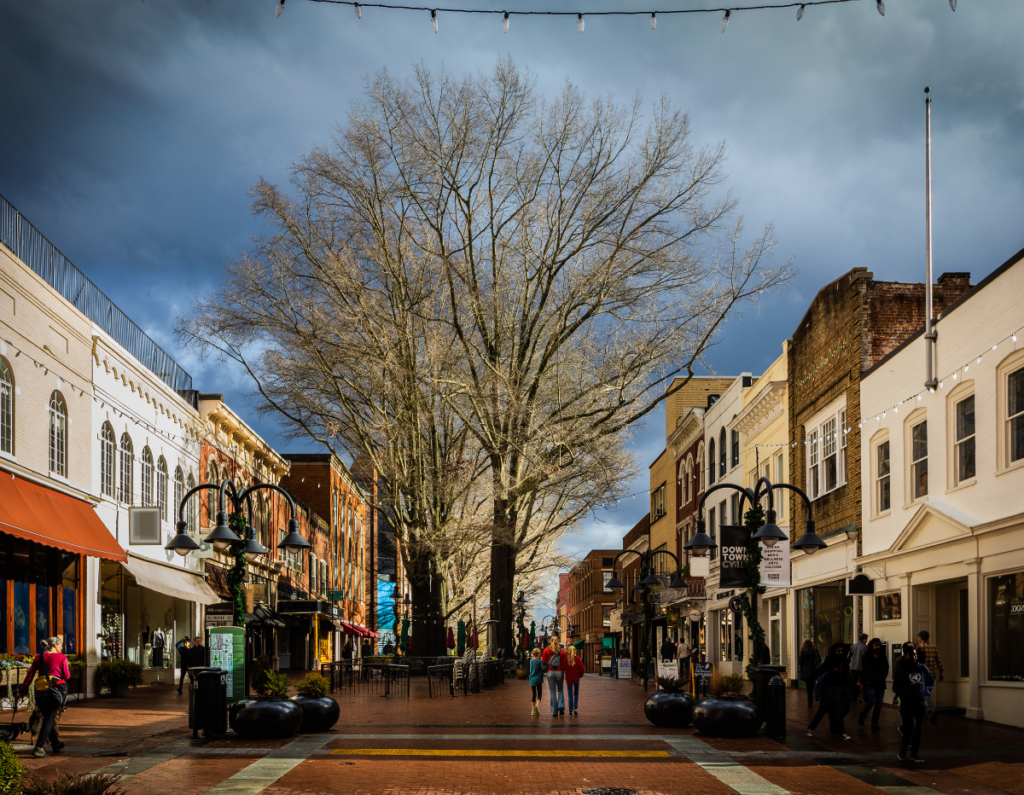 street view of downtown Charlottesville Virginia